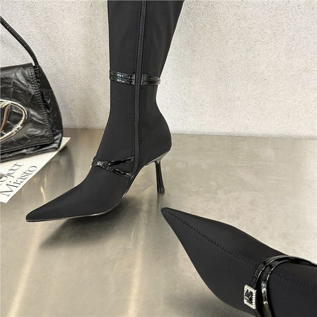 Personalized Pointed Toe Belt Buckle Slimming High Stiletto Heel Boots