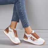 Women's Fashion Casual Printing Lace Up Round Toe Color Matching Running Shoes