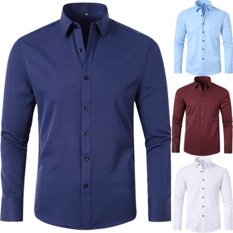 Camisa de fuerza elástica completa para hombre, camisa fina de negocios Simple antiarrugas, sin planchar, para hombre