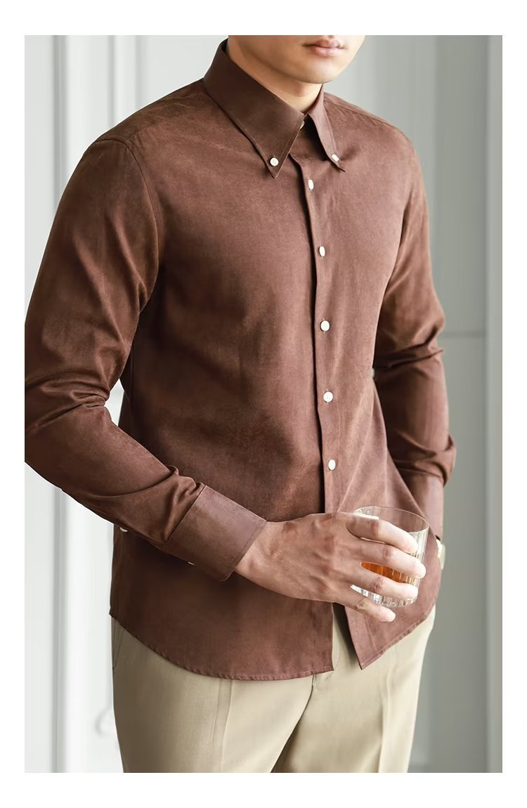 Camisa de moda perezosa artística de color puro para hombre