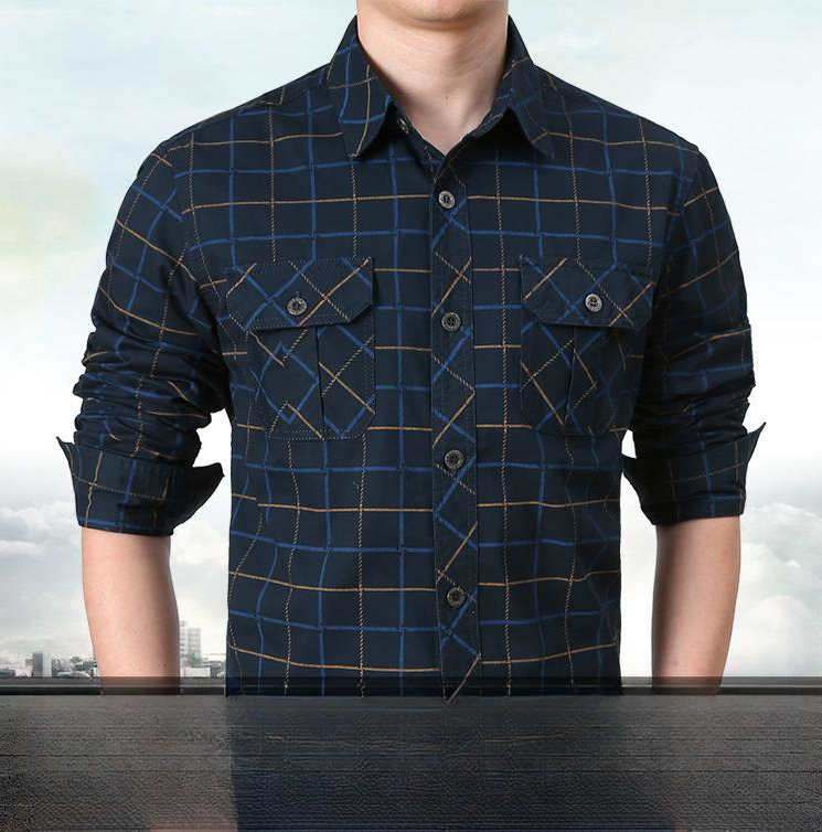 Men's Spring And Autumn Long-sleeved Plaid Shirt