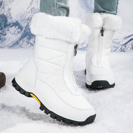 Botas de nieve para mujer, plataforma ligera, botines con cremallera, zapatos de felpa para mantener el calor, zapatos de terciopelo gruesos para exteriores