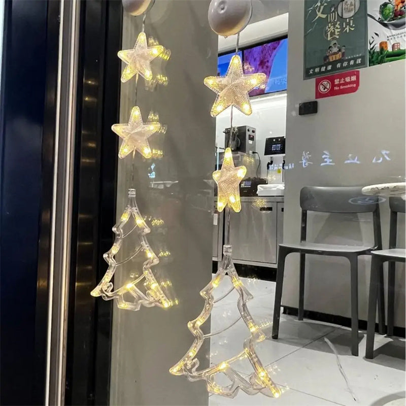 Navidad 3 uds luz LED estrella árbol de Navidad lámpara colgante con ventosa adornos de ventana decoración para el hogar Navidad 2023 decoración de Año Nuevo Decoraciones navideñas