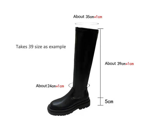 Thick Sole Knee High Boots For Women Chunky Heel Black Long Boots Leather Knight Boots Fashion Winter Shoes