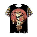 Japanese Samurai Cat 3D Digital Printing Men's Round Neck Short Sleeve