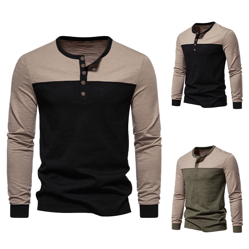 Men's Color Matching Long-sleeved T-shirt European And American