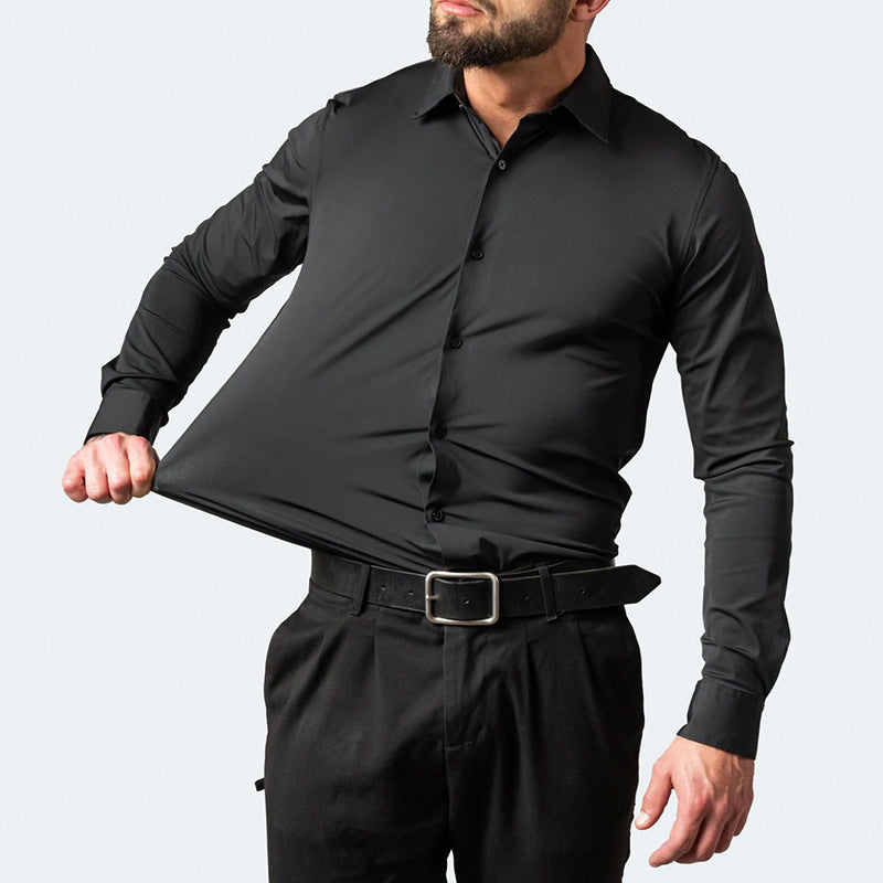 Camisa de fuerza elástica completa para hombre, camisa fina de negocios Simple antiarrugas, sin planchar, para hombre