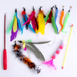 Juguete para gatos, pluma, campana retráctil, repuesto, cabezal de pesca, caña de pescar, juego de 12 piezas