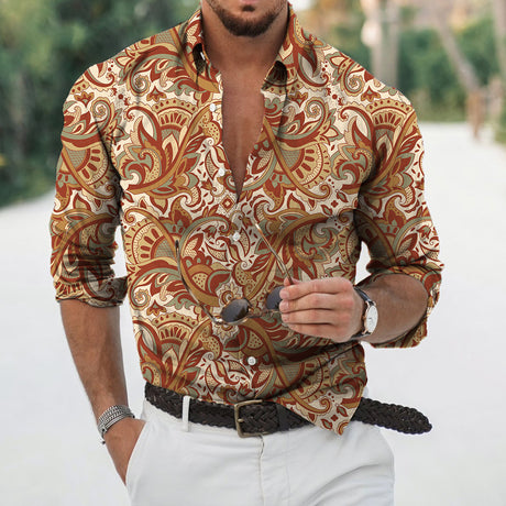 Camisas finas con estampado étnico de moda para hombre