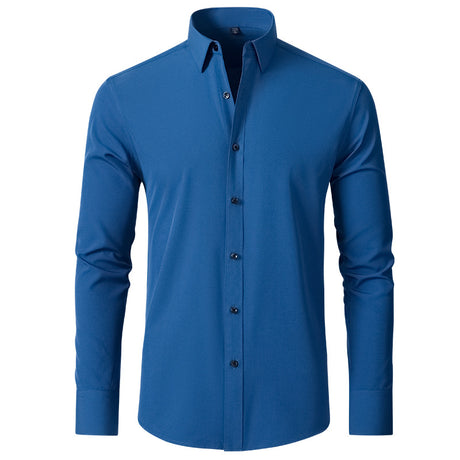 Camisa de fuerza elástica completa para hombre, camisa fina de negocios Simple antiarrugas, sin planchar, para hombre