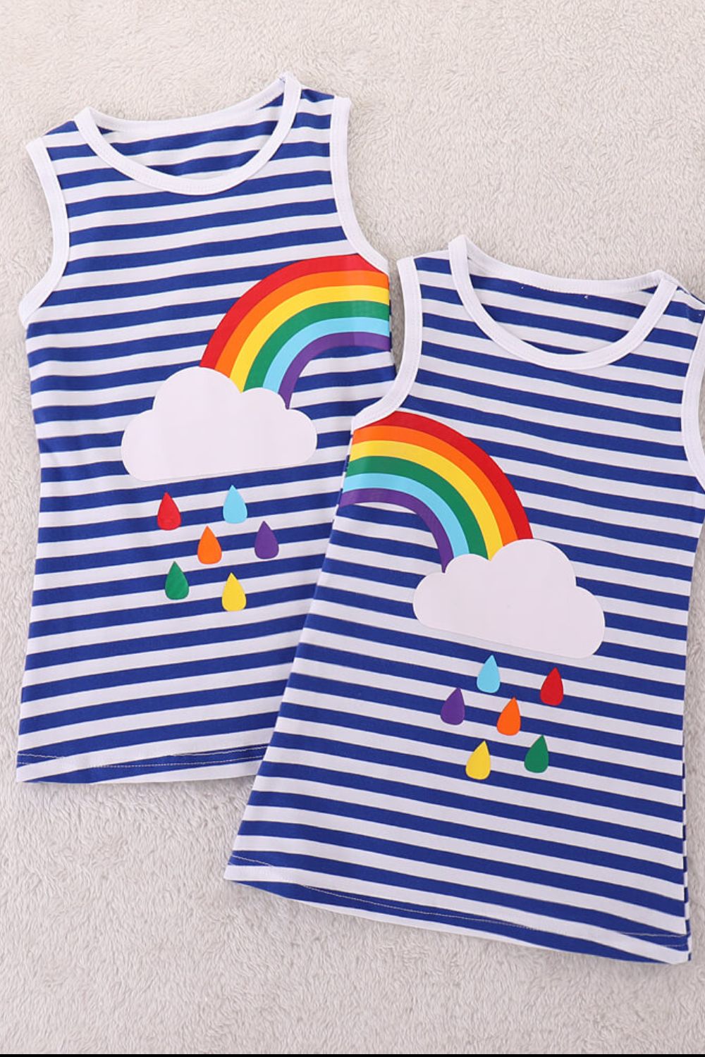 Girls Rainbow Graphic Striped Sleeveless Dress