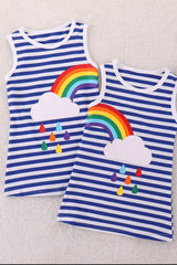 Girls Rainbow Graphic Striped Sleeveless Dress