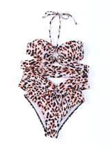 Animal Print Halter Neck One-Piece Swimsuit