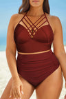 Halter Neck Crisscross Ruched Two-Piece Swimsuit