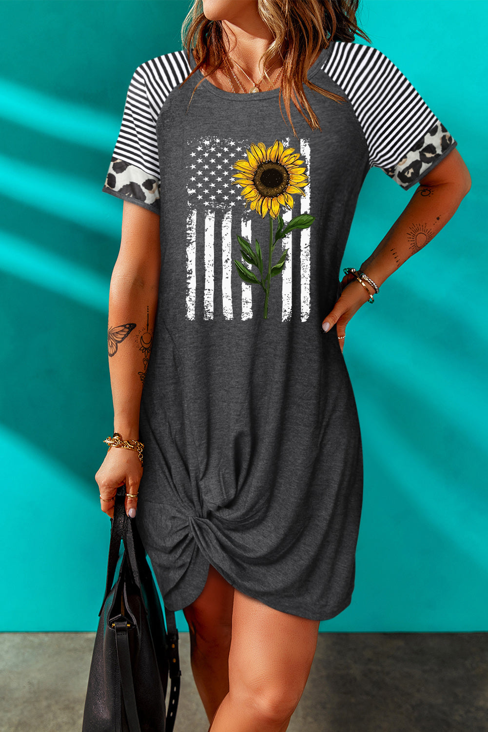 Vestido retorcido con estampado mixto y gráfico de girasol