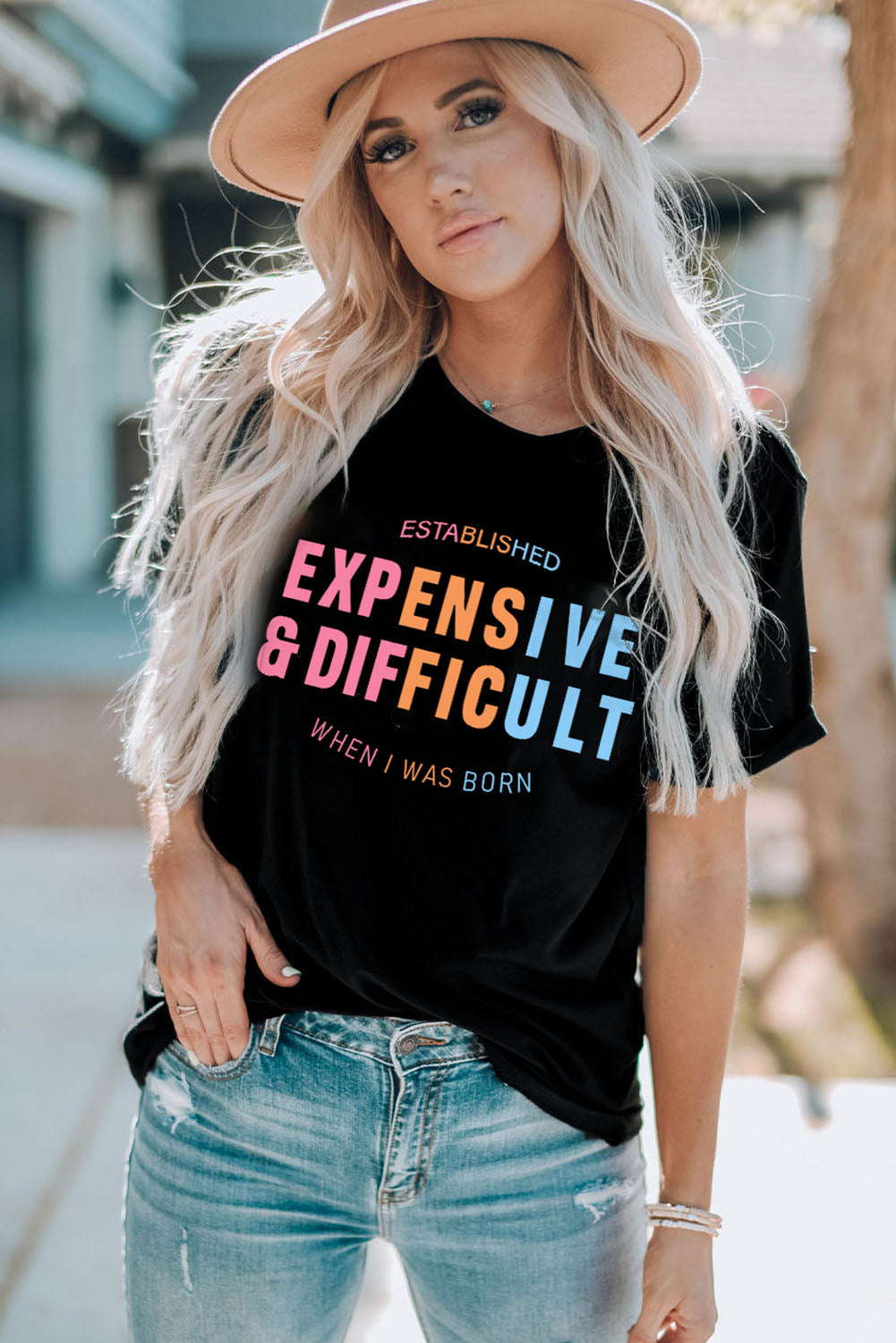 Camiseta con estampado de slogan y manga con puños