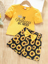 Conjunto de niñas top con gráfico de slogan y shorts con estampado de girasoles