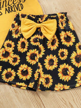 Girls Slogan Graphic Top and Sunflower Print Shorts Set